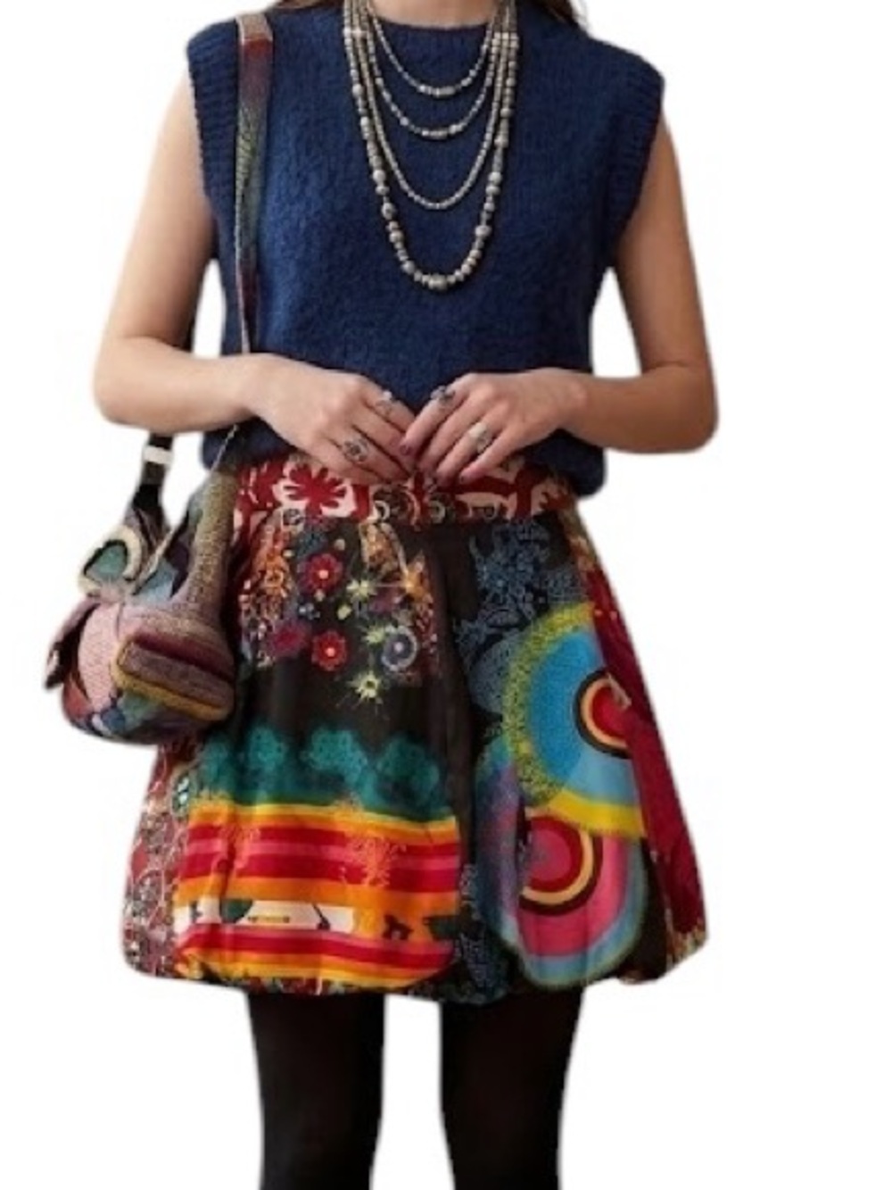 Desigual vibrant Mixed Media Patchwork Bubble Skirt